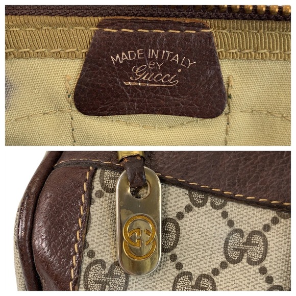 GUCCI Sherry Line GG Supreme Canvas Leather Handbag Boston Bag Brown Beige Gold - Picture 10 of 10